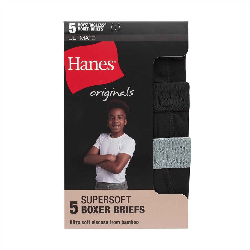 Hanes Ultimate Boys' Boxer Briefs, Black, 5-Pack, Moisture-Wicking