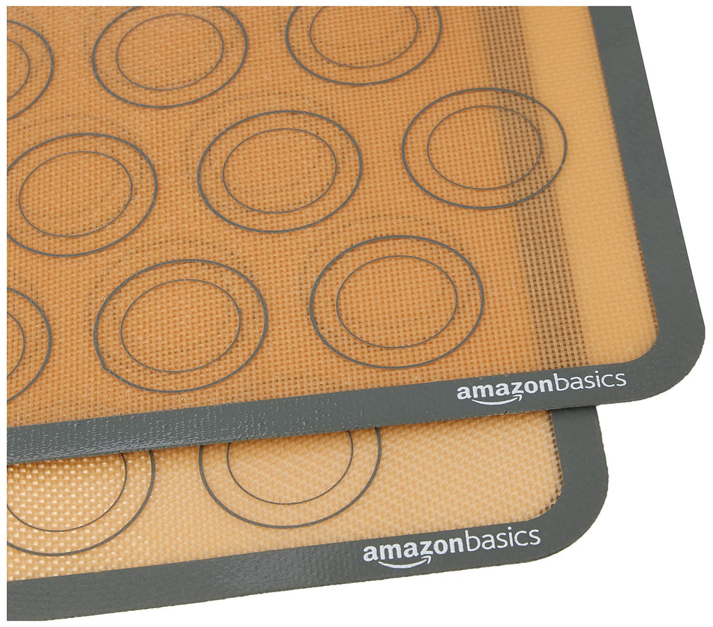 Silicone Baking Mat 2-Pack for Macarons, Non-Stick, 16.5x11.6 in, Beige/Gray