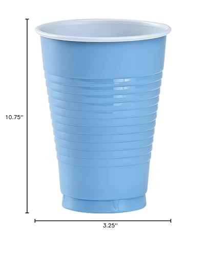 Light Blue Plastic Party Cups 12 Oz, 20 Count - Durable & Disposable