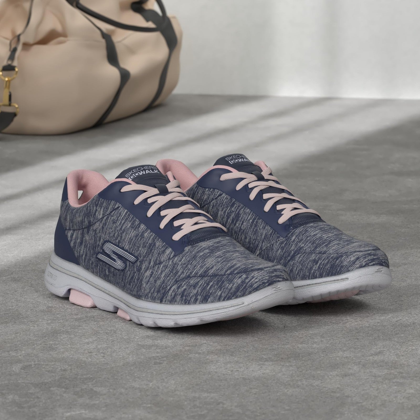 Skechers Women's Go Walk 5 True Sneaker, Navy/Pink, 6