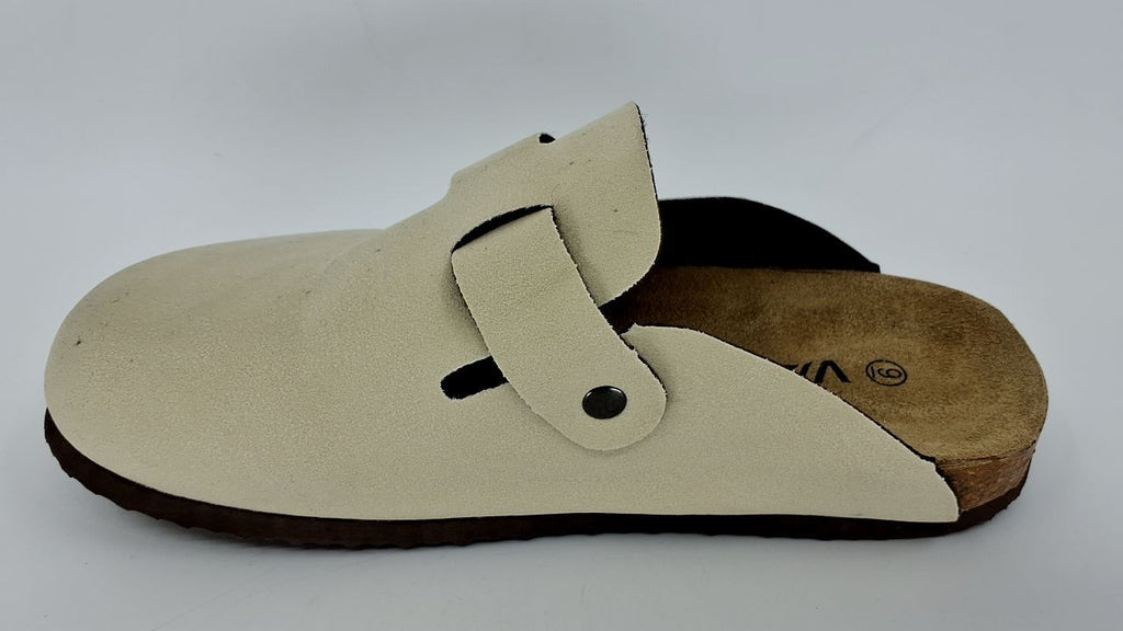 Women’s Beige Suede Clogs w/ Arch Support Cork Footbed Size 9