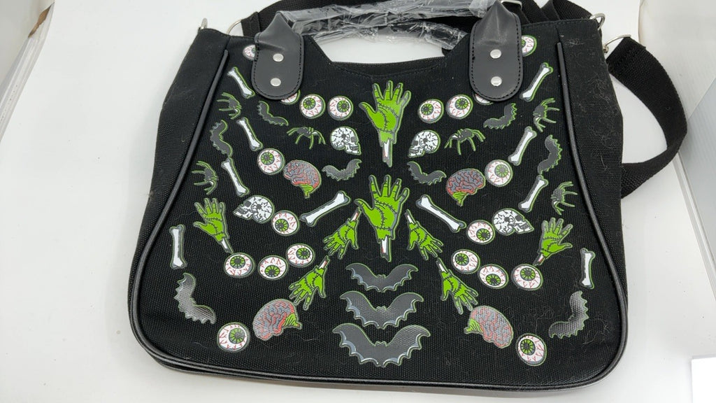 Punk Rivet Canvas Tote Handbag Black Skull Large Capacity