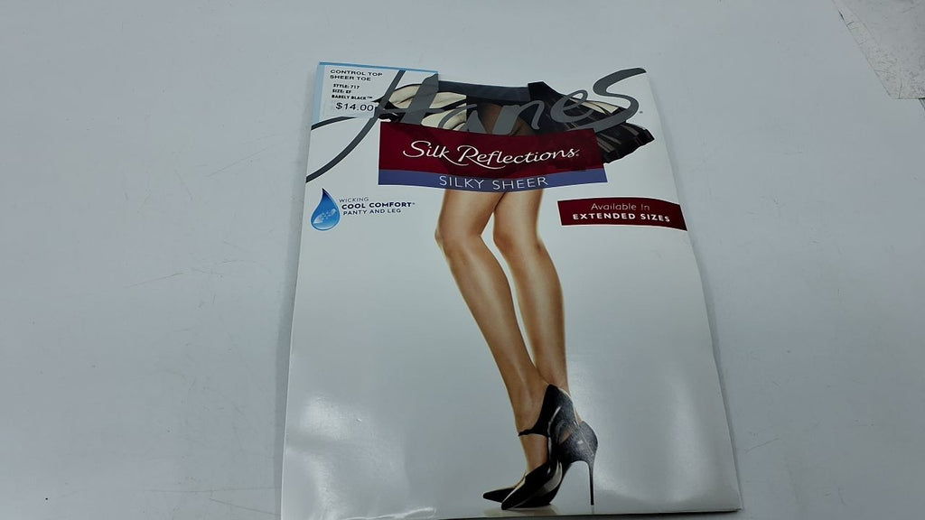 Silk Reflections Sheer Pantyhose, Control Top, Barely Black, Size EF