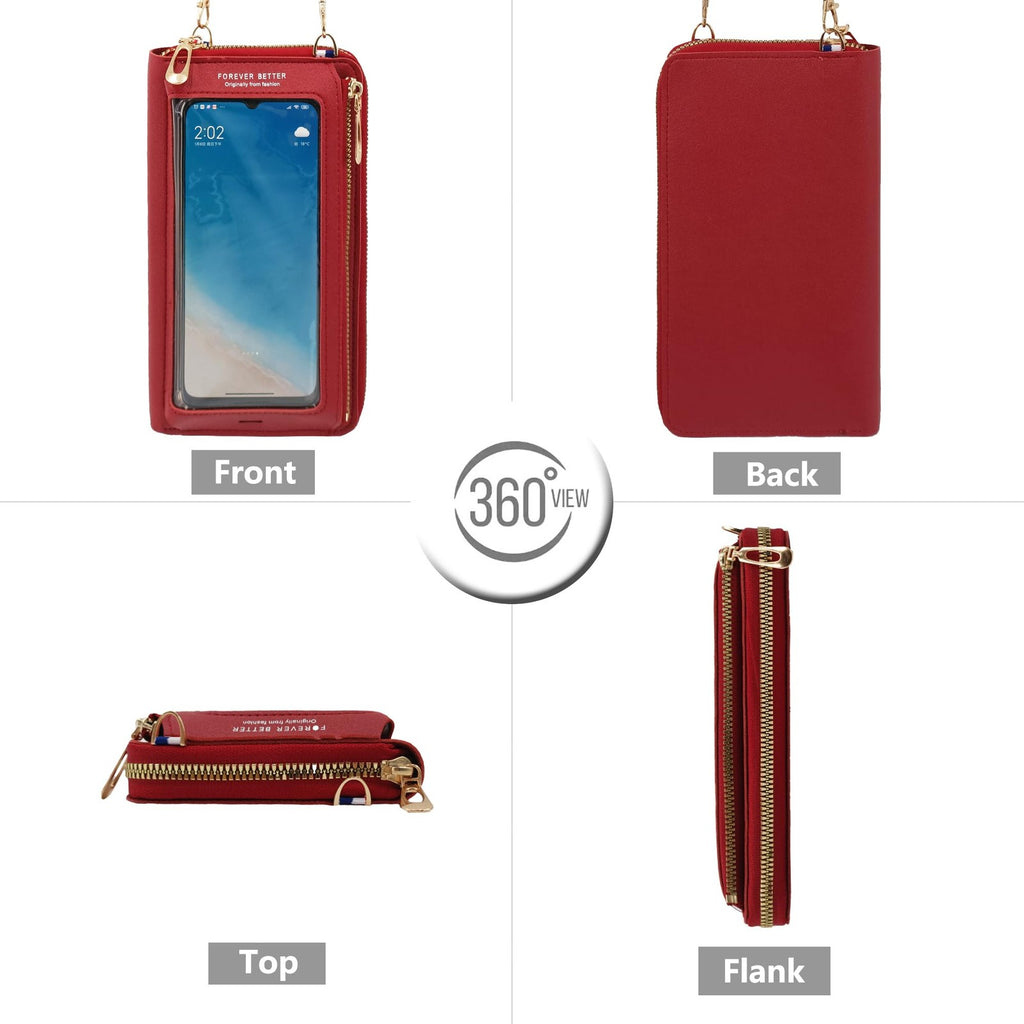 Red Faux Leather Small Crossbody Handbag for Women - Phone & Card Holder