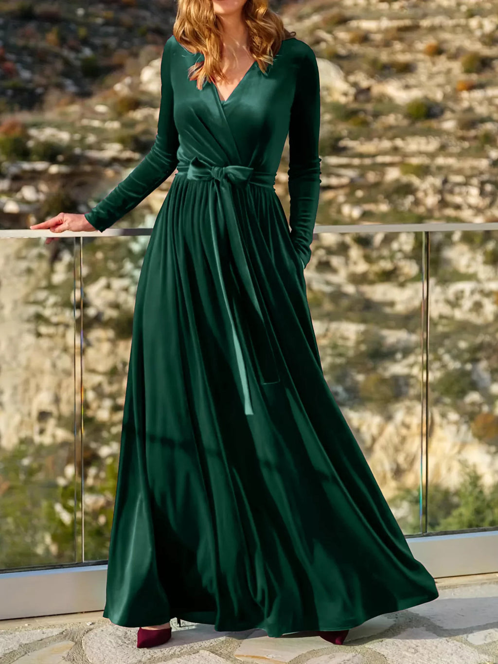 Velvet Long Sleeve Maxi Dress