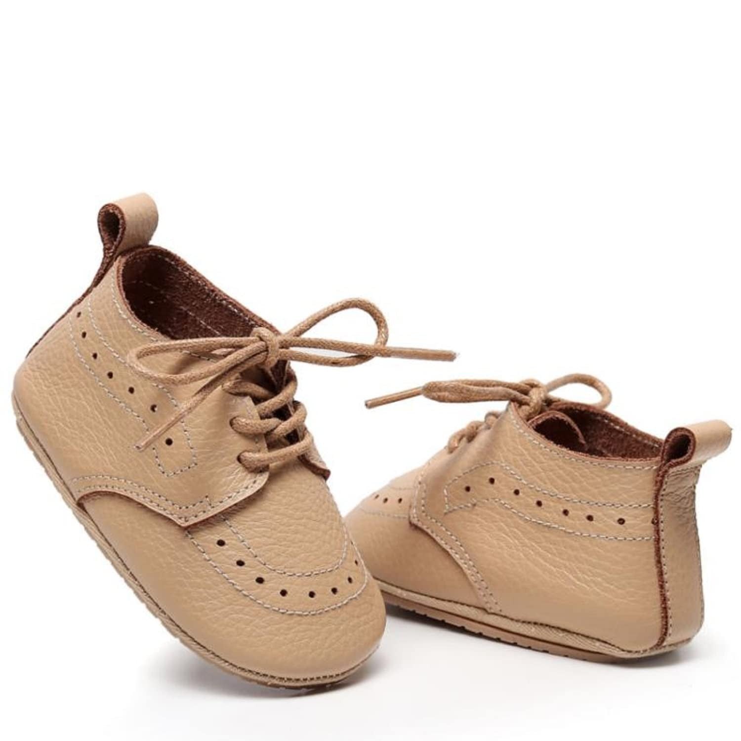 Baby Boys Girls Oxford Loafers 225 Khaki Leather First Walker Shoes