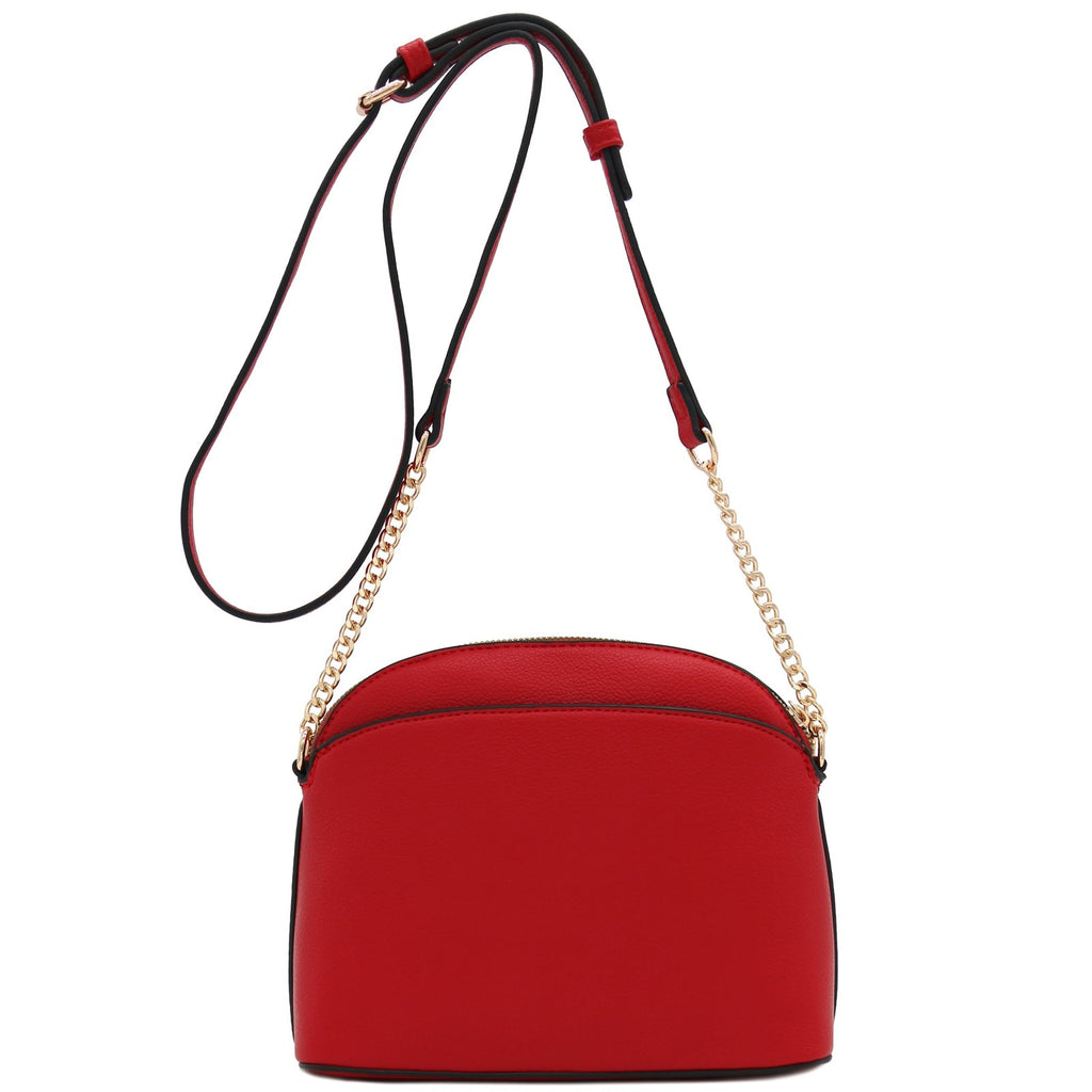 Faux Leather Solid Small Dome Crossbody bag with Chain Strap (Red)
