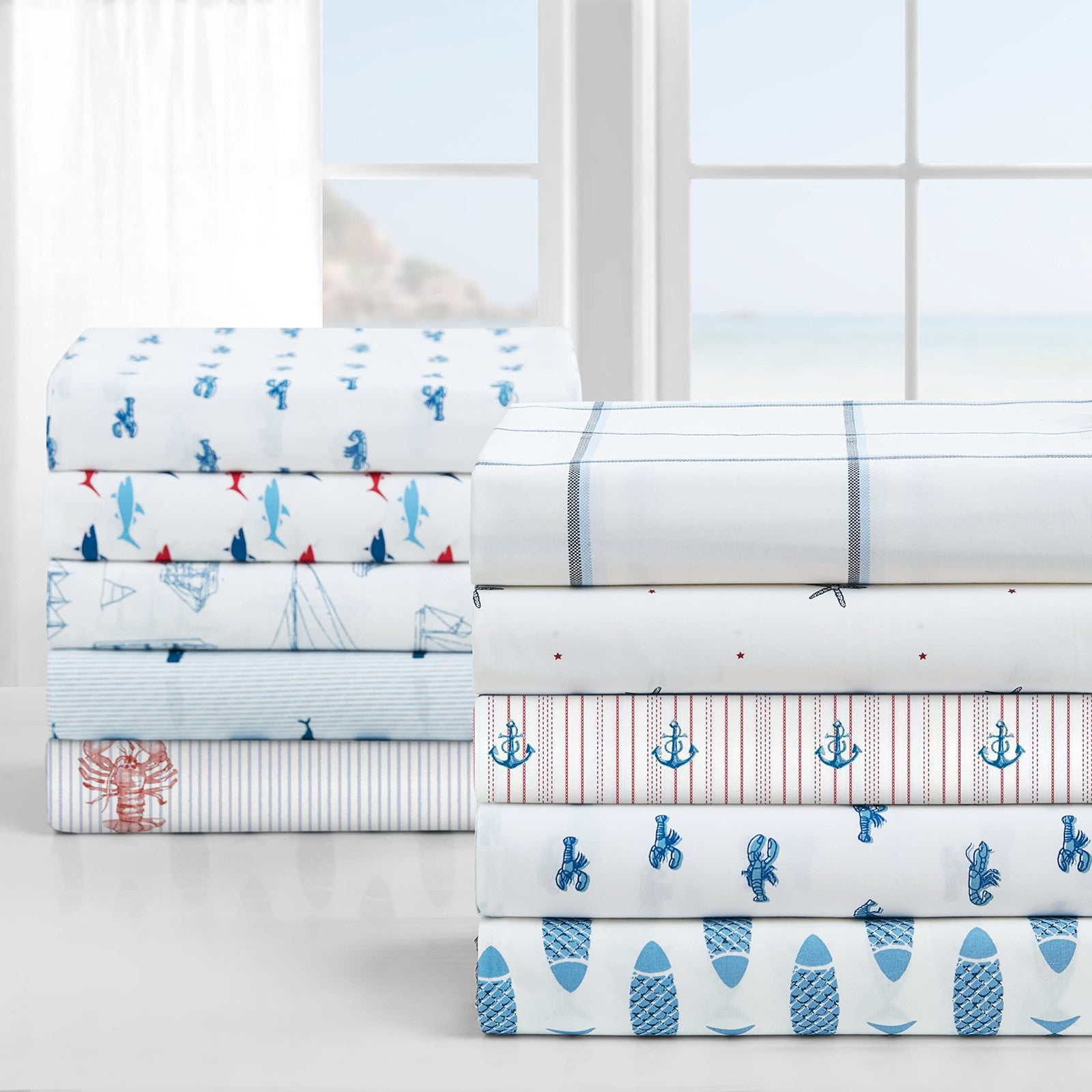 Nautica Twin XL Sheets Set Cotton Percale Light Blue Dorm Bedding