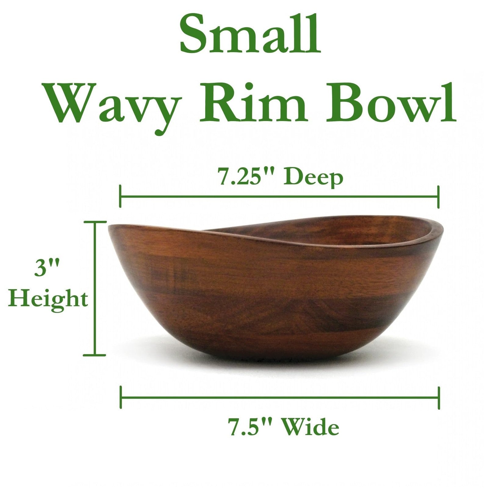 Small Cherry Wavy Rim Beechwood Bowl, 7.5in x 7.25in, Serving Salad/Fruit