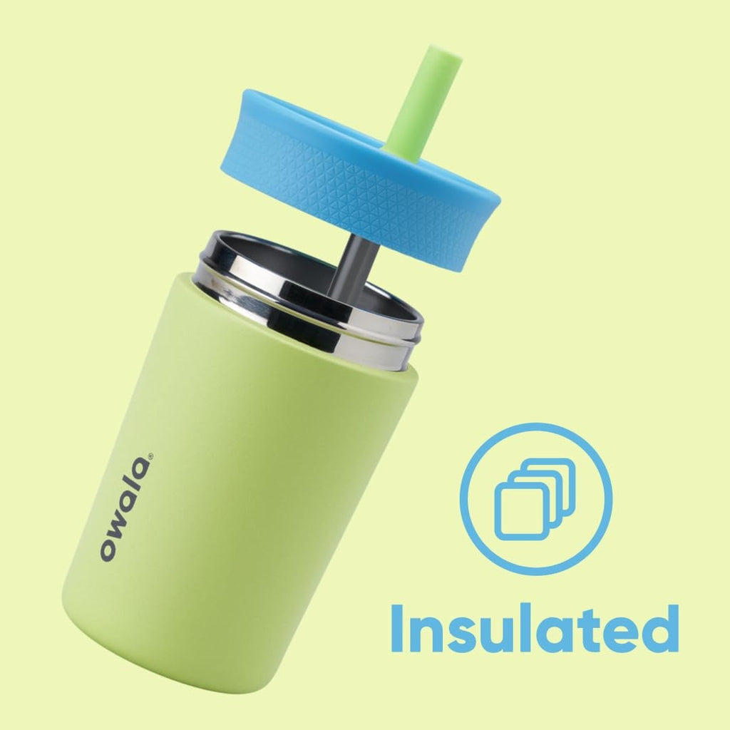 Owala Kids 12 Oz Tumbler Blue & Light Green, Spill Resistant Straw
