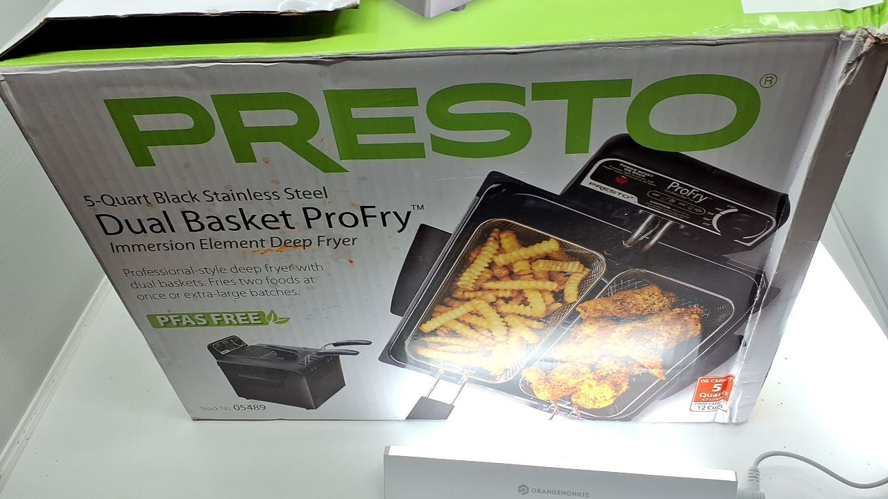 Presto 5 Qt Dual Basket Pro Fry Immersion Element Black Deep Fryer