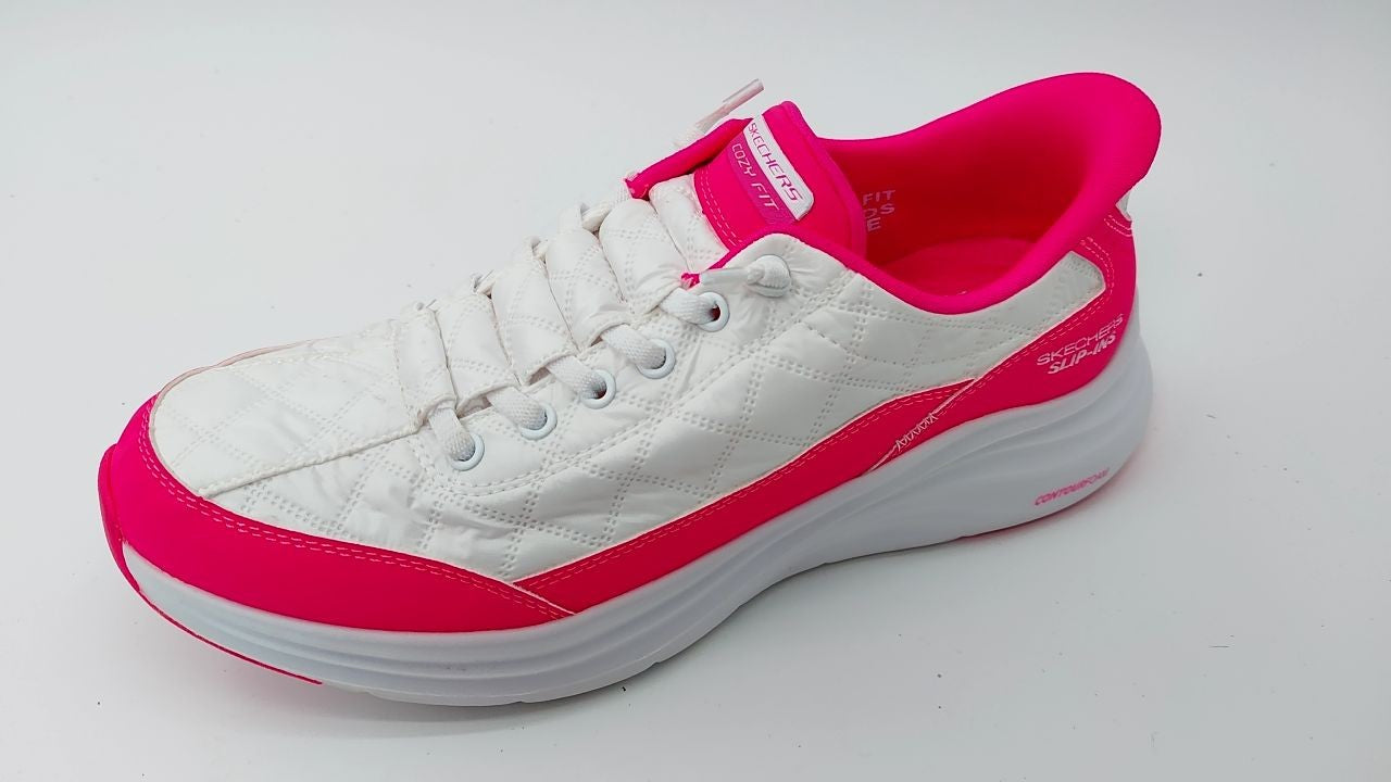 Skechers Sport Women's Cozy Fit Slip-Ins Sneaker, White/Hot Pink, Size 9