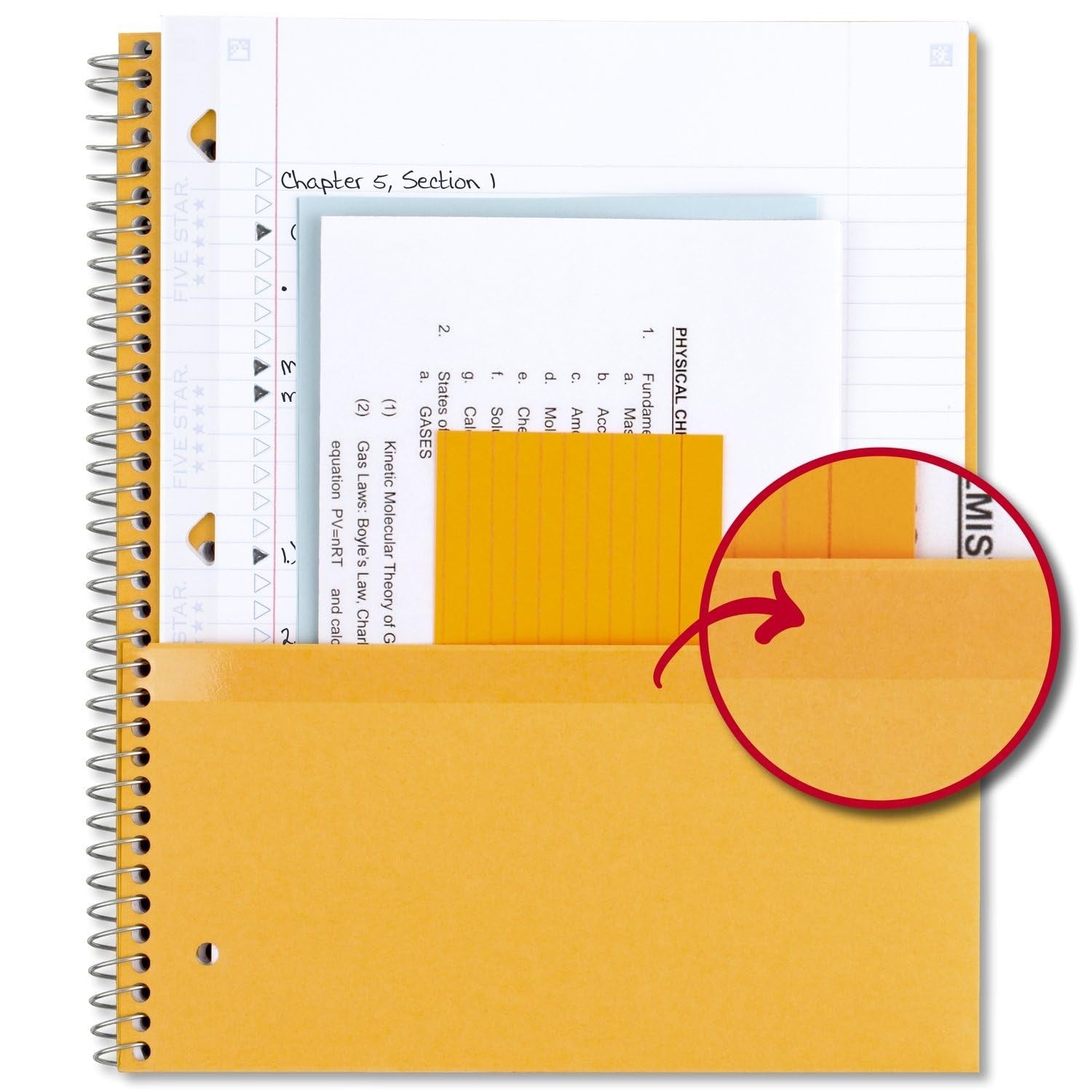 Five Star 5 Subject Spiral Notebook, 200 Sheets, Black, 8.5x11 in