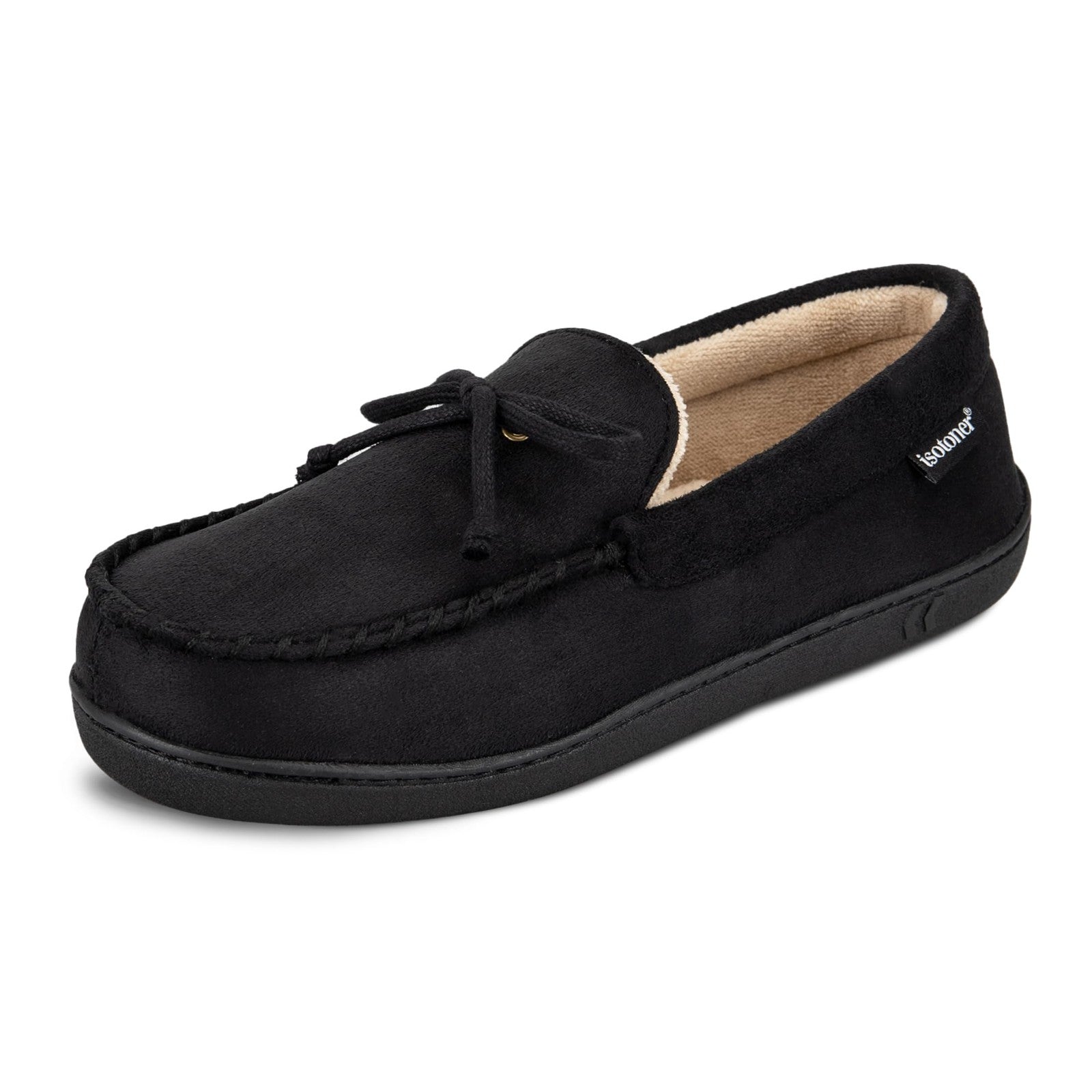 Indoor/Outdoor Black Moccasin Slippers, Memory Foam, Arch Support, Size 11-12