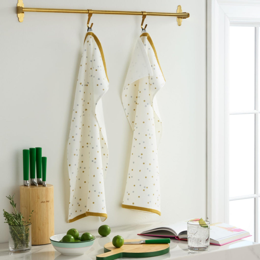 Ivory/Gold/Silver Kitchen Towels Set, Kate Spade, 100% Cotton, 2-Pack, 17x28