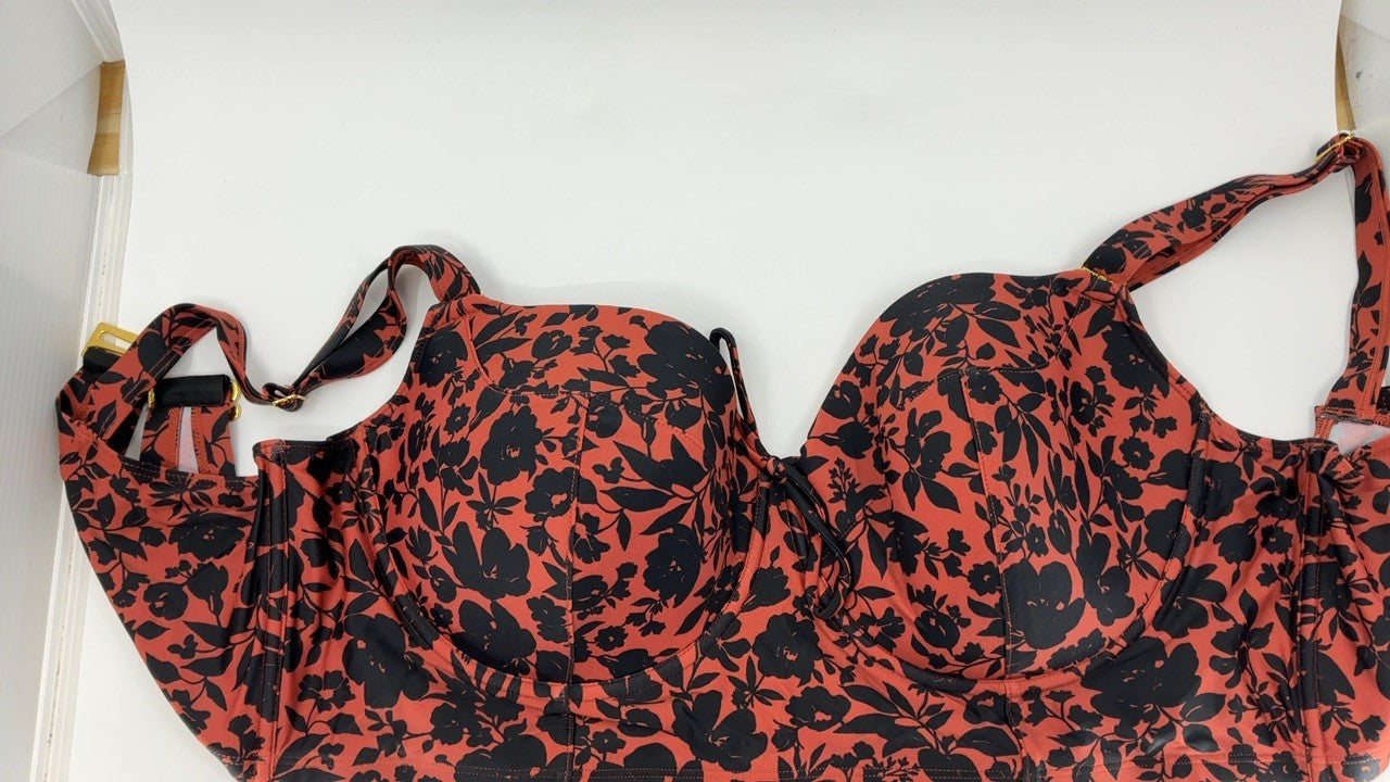 Smart & Sexy 40DD Lightly Lined Underwire Bikini Top - Black Pansy