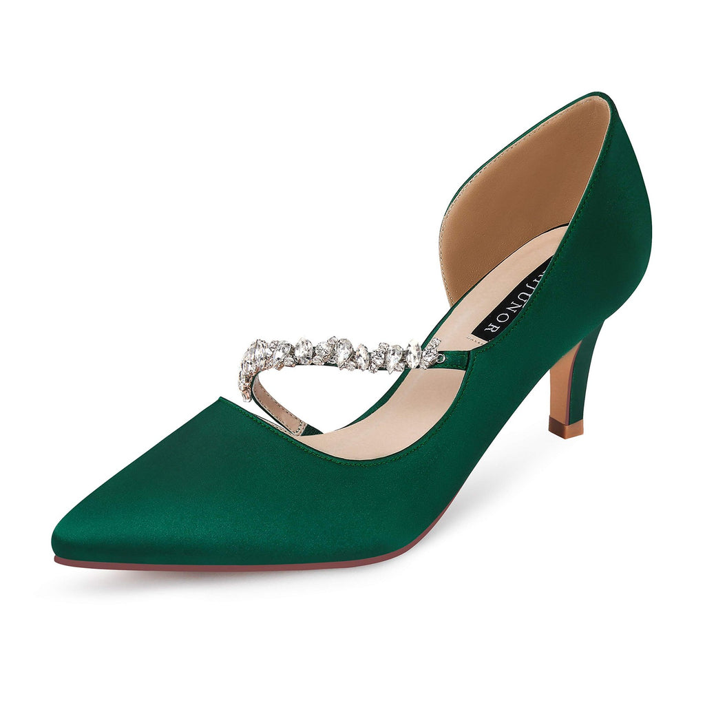 ERIJUNOR E0168A Women Dark Green Kitten Heels Size 8 D'Orsay Pumps