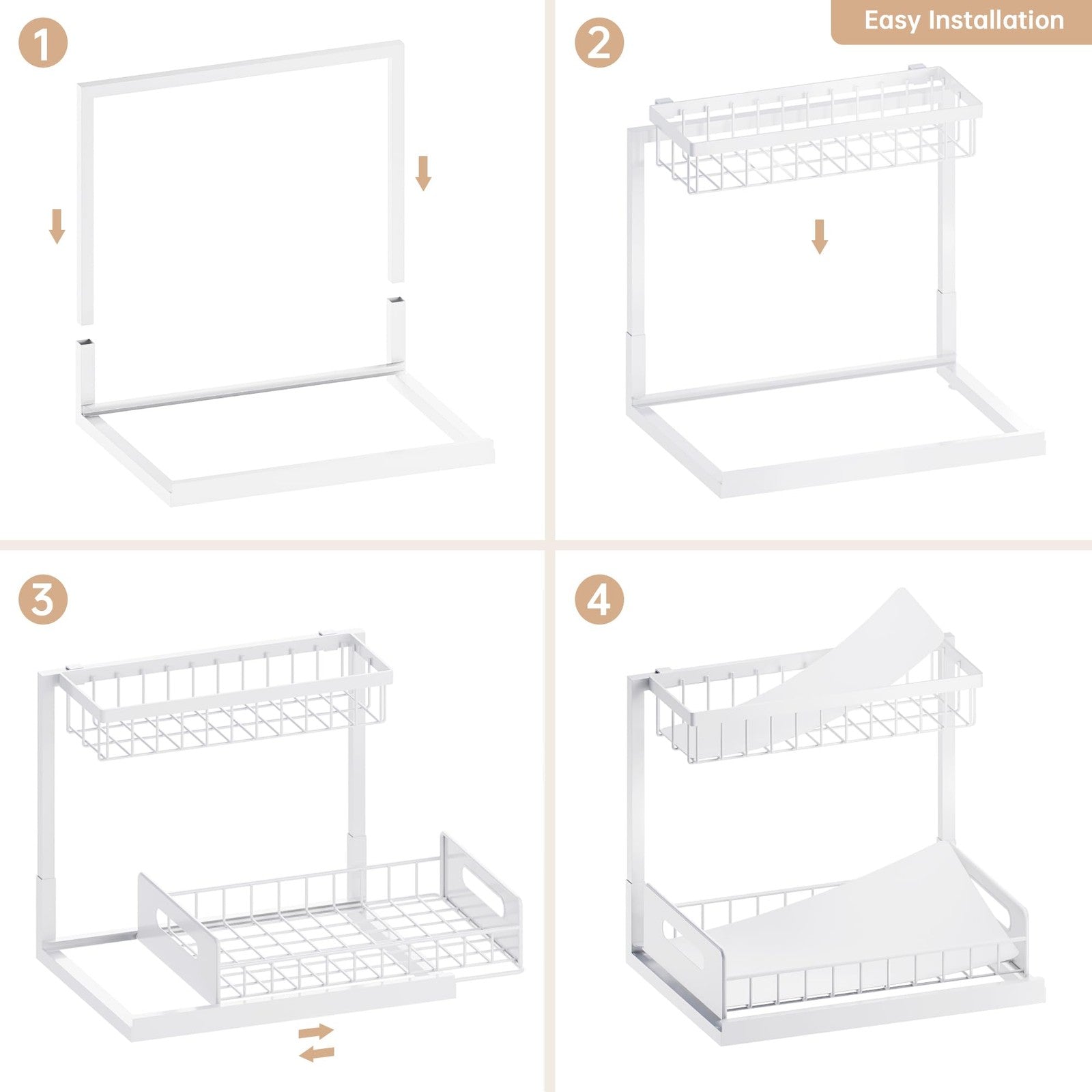 Slide Out Cabinet Organizer, White, 1 Pack for Kitchen & Bathroom