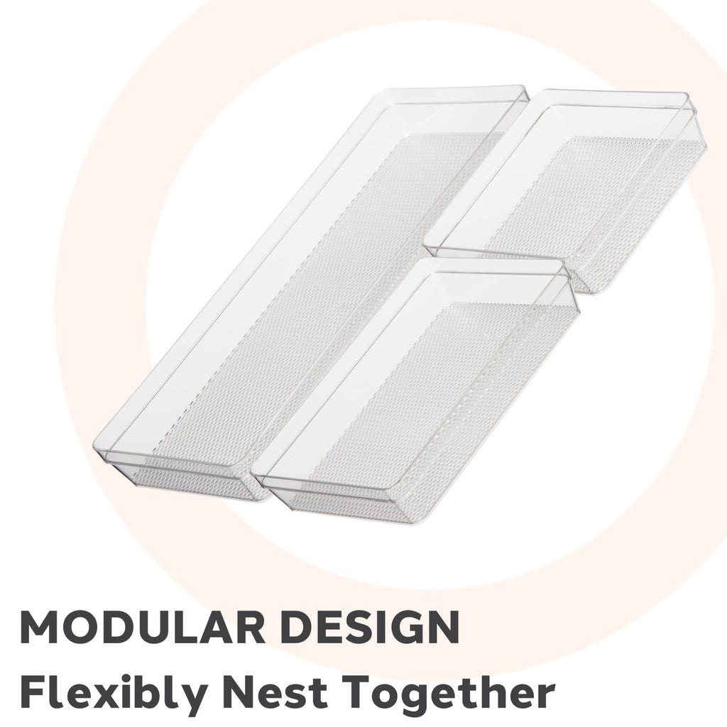 Clear Drawer Organizers Set of 3 - Ideal for Kitchen & Office Storage