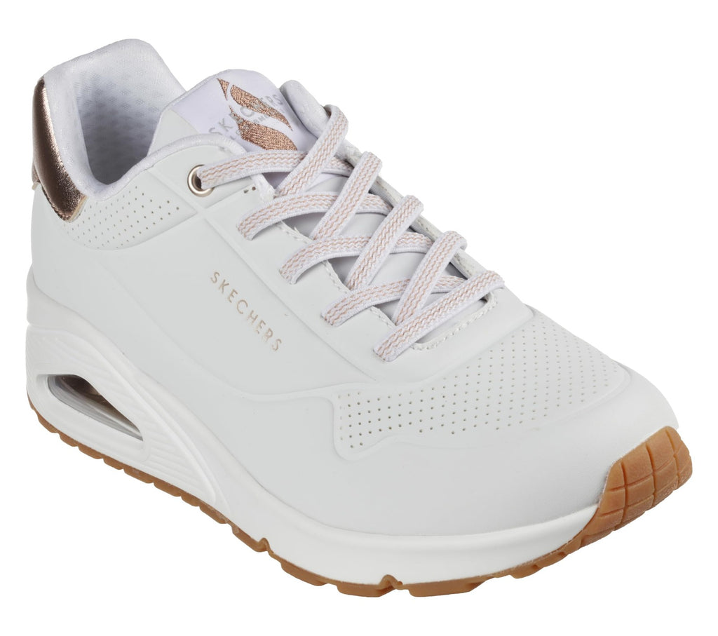 Skechers Women's Uno-Shimmer Away Wedge Slip-On Fashion Sneakers, White, 8.5
