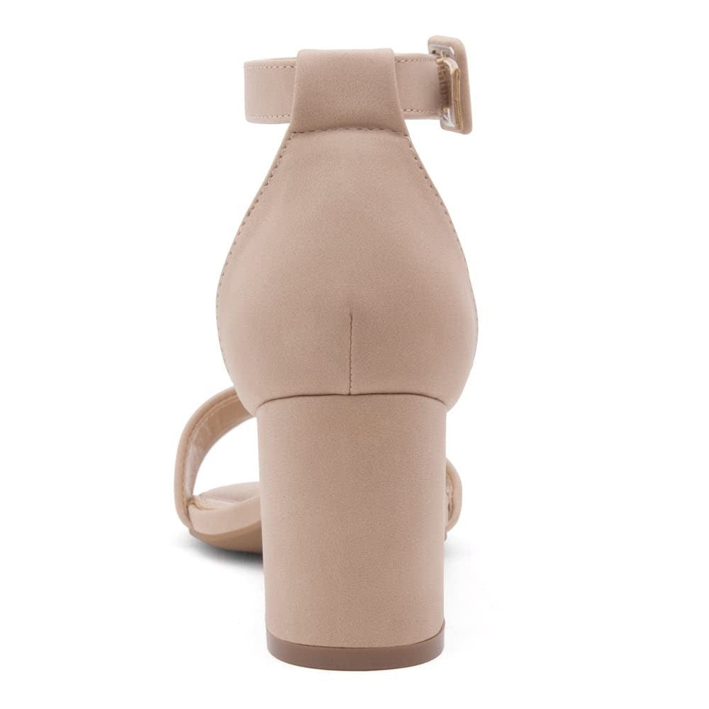 Shoe Land SL-Romina Low Block Heels, Size 6, Nude Nubuck, Slingback