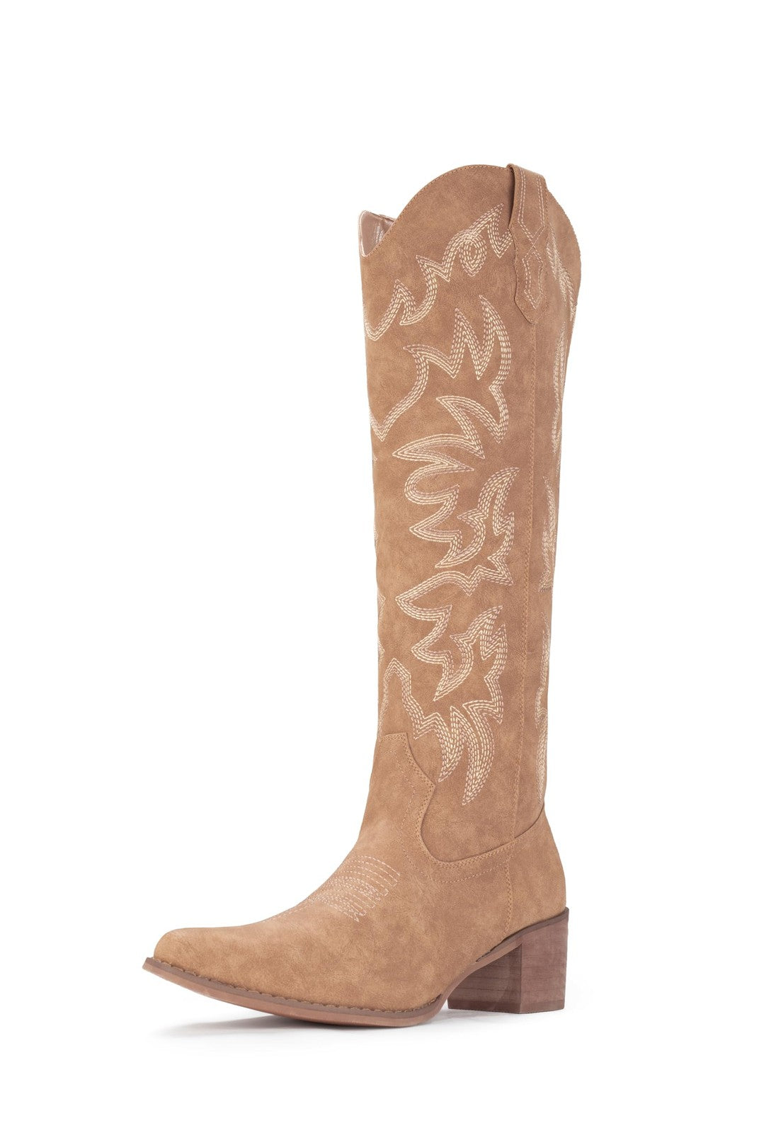 Camel Knee High Cowboy Boots for Women 11.5W Side Zipper Chunky Heel