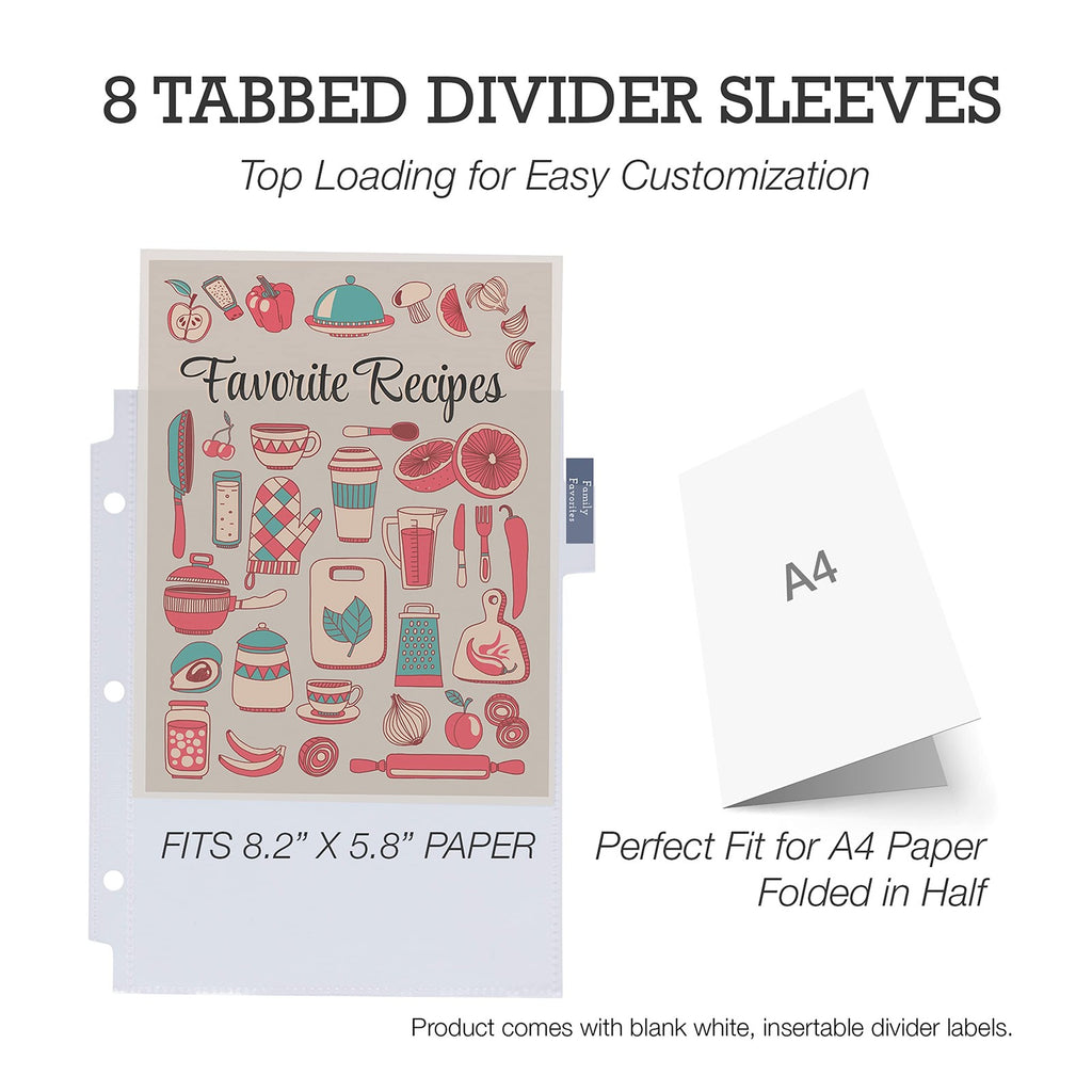 2-Inch Recipe Organizer Binder, Faux Leather, 50 Card Sleeves & Dividers