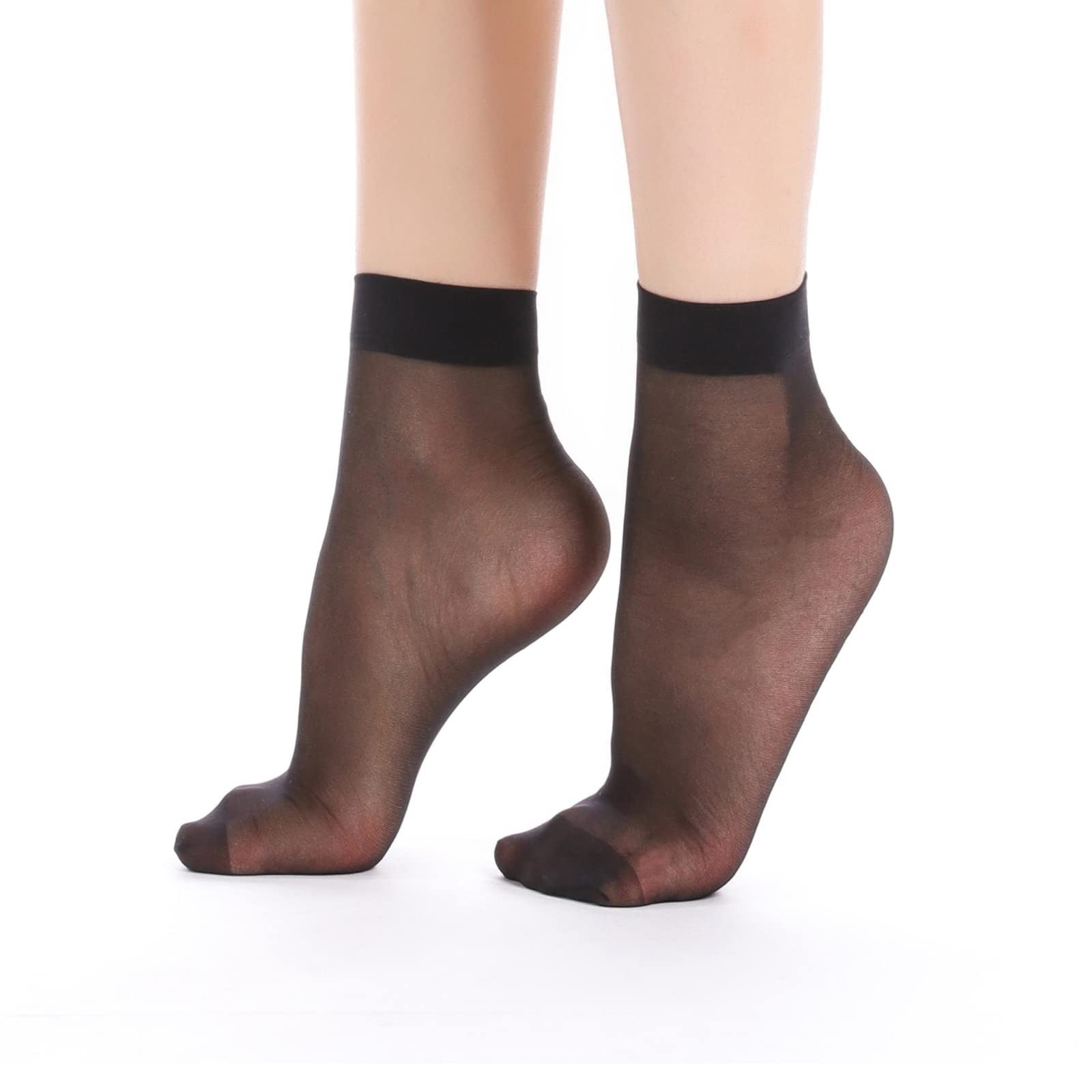 9 Pairs Women's Sheer Ankle Nylon Socks, Reinforced Toe, Black