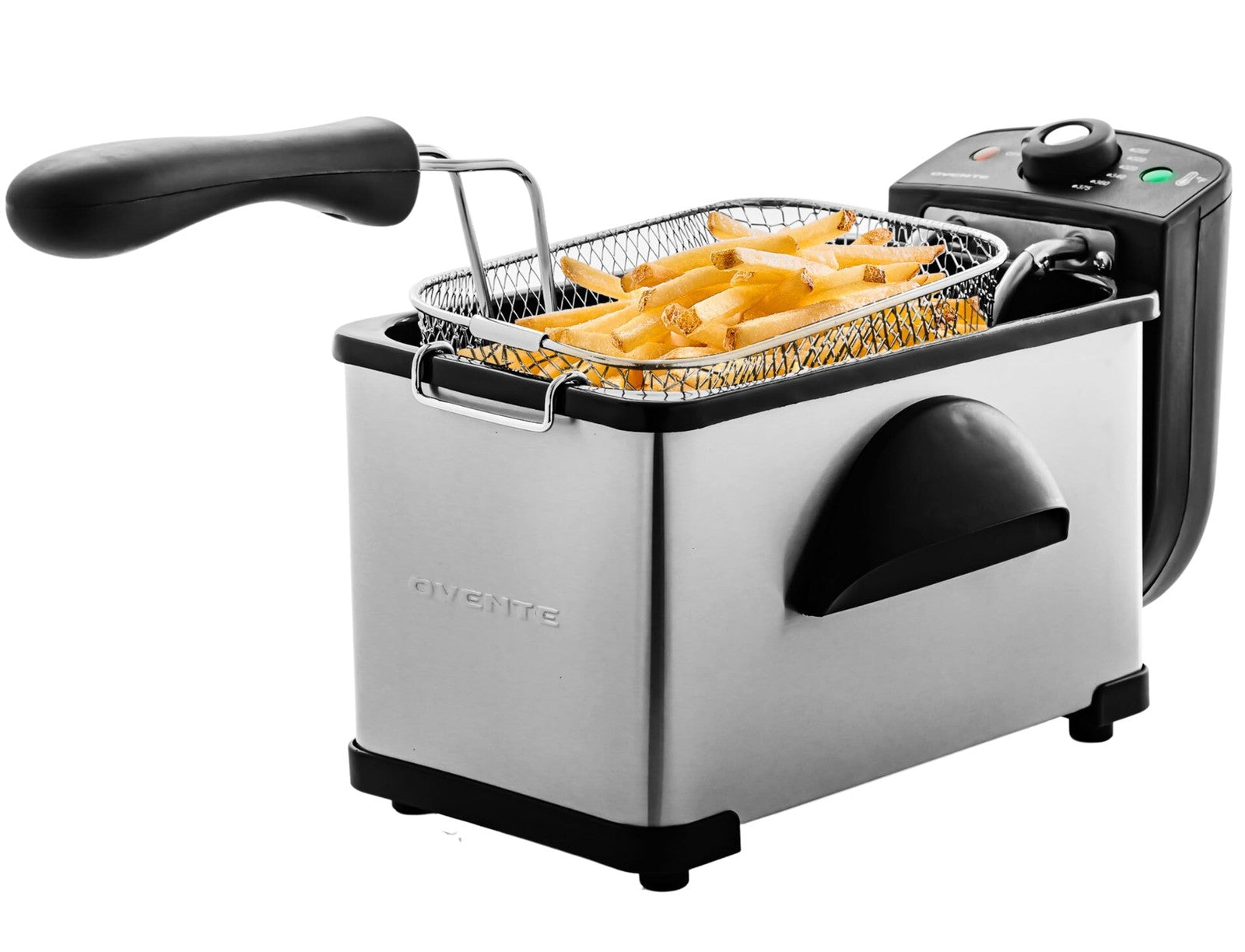 OVENTE FDM2201BR Deep Fryer, 2L, Adjustable Temp, Stainless Steel, Silver