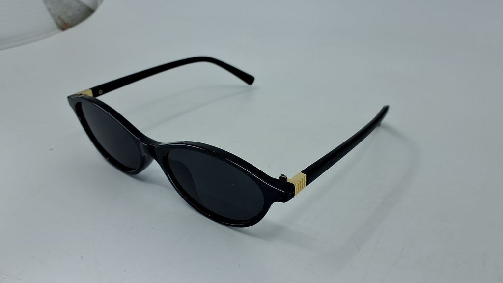 Retro Oval Polarized Sunglasses Cat Eye Black Frame Grey Lens 53mm