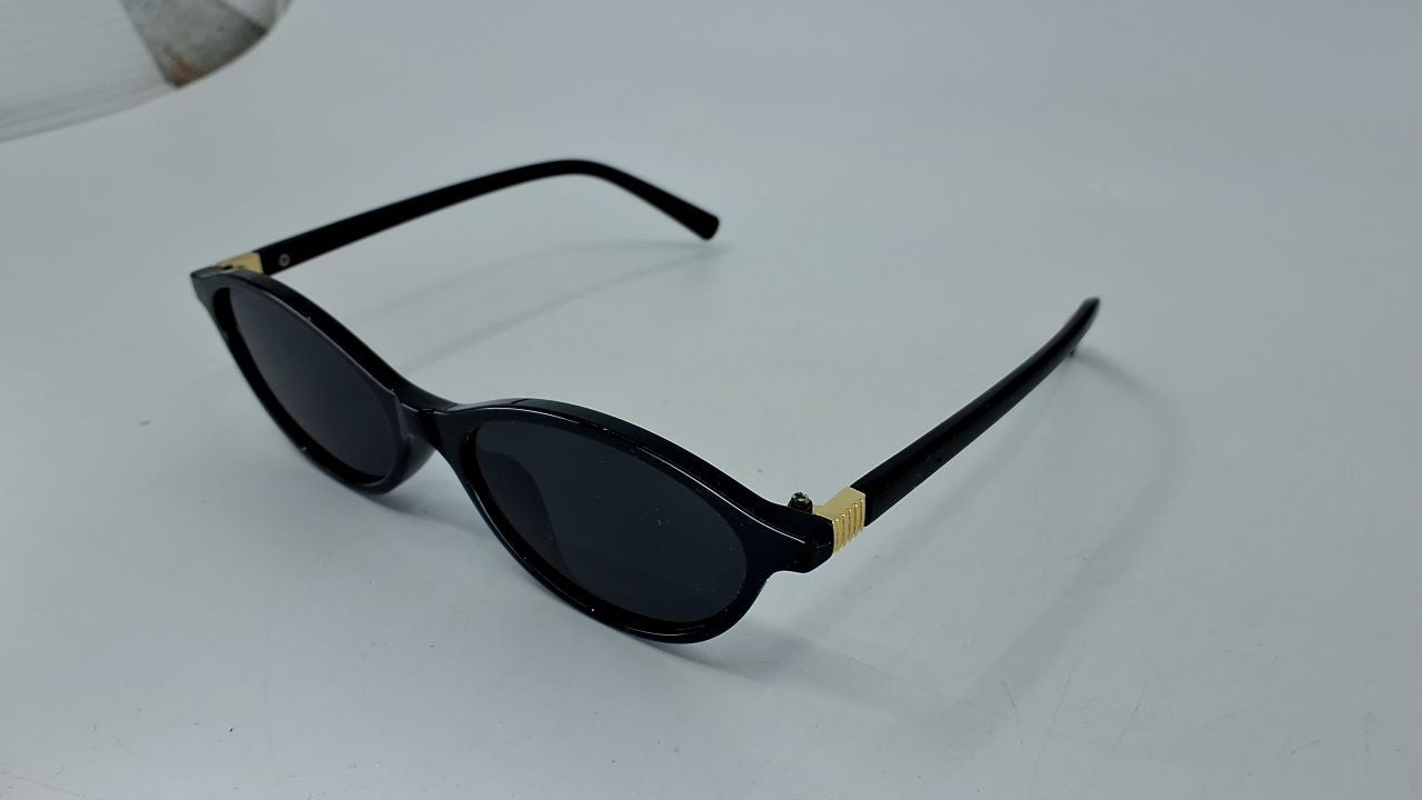 Retro Oval Polarized Sunglasses Cat Eye Black Frame Grey Lens 53mm