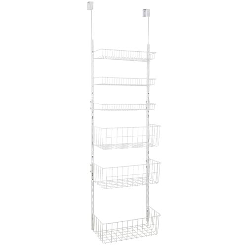 Over The Door Pantry Organizer - 6 Adjustable Shelves, White Steel