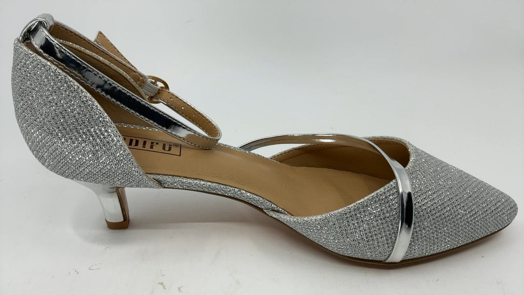 Elegant Silver Kitten Heels Dress Pumps Size 7 B(M) US