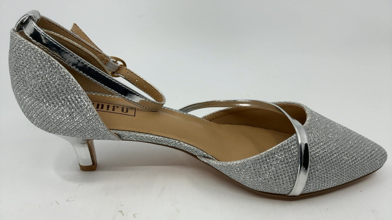 Elegant Silver Kitten Heels Dress Pumps Size 7 B(M) US