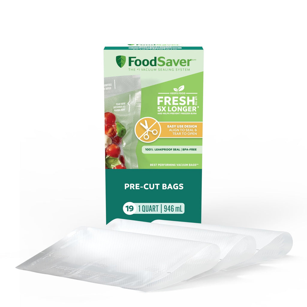 Clear FoodSaver Quart Vacuum Seal Bags, 19 Pack, No Scissors Needed