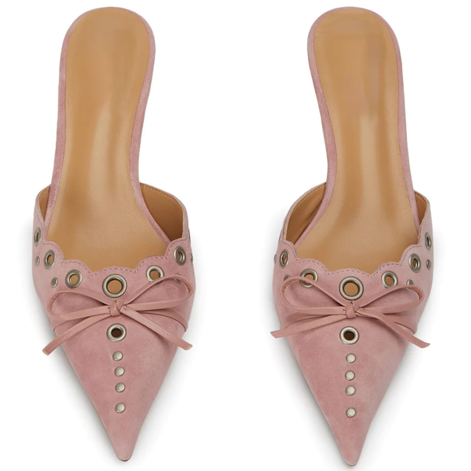 Olomisa Womens Pink Suede Kitten Heels w/ Bow & Studded Design Size 9