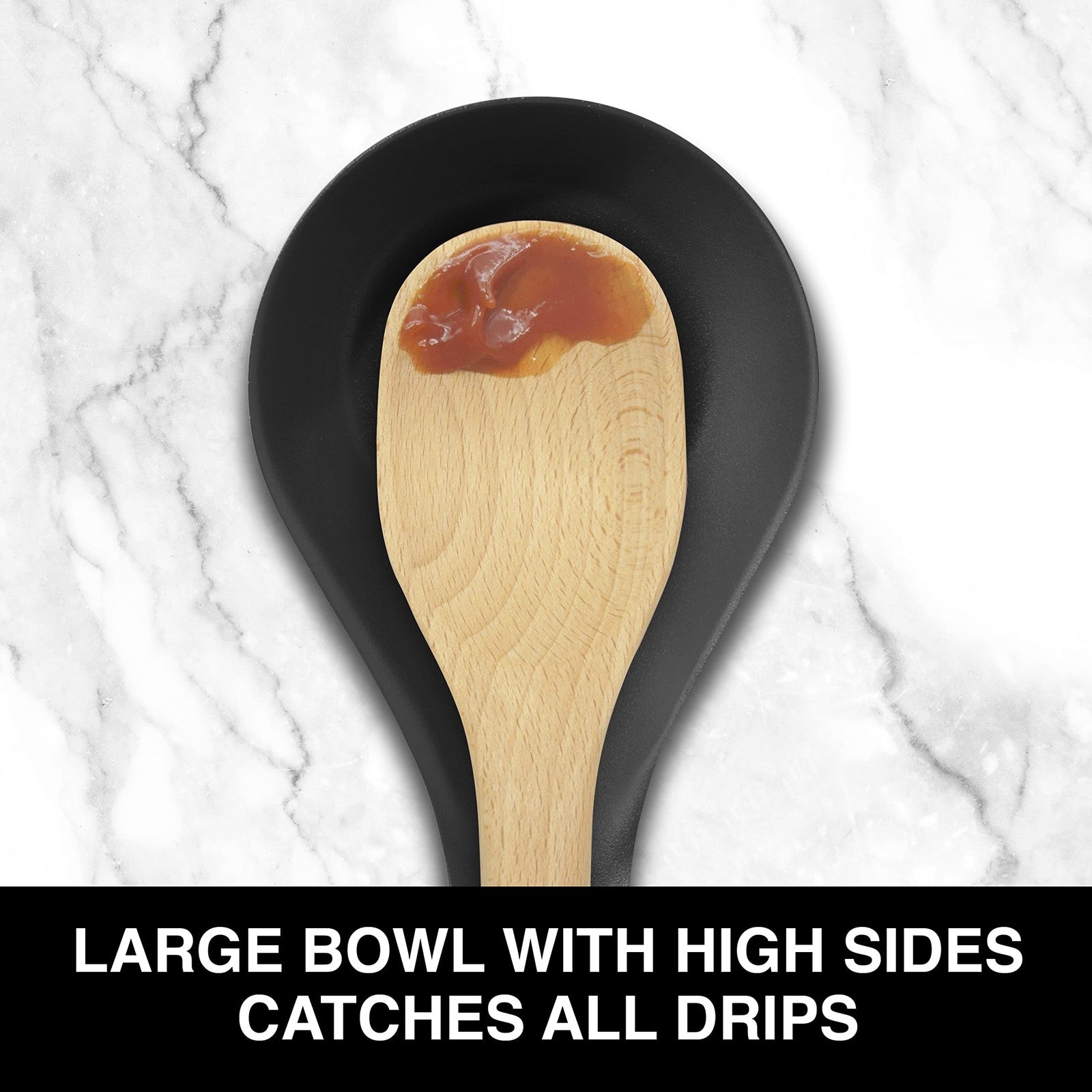 Stainless Steel Spoon Rest w/ Long Handle, Black Kitchen Utensil Holder