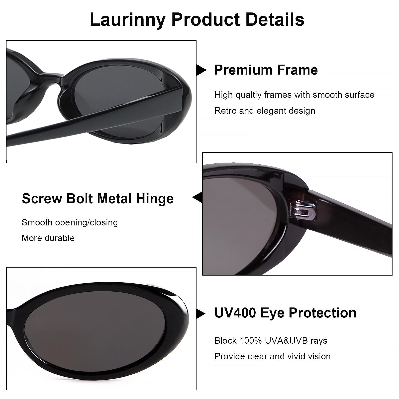 Small Black Oval Sunglasses, Vintage 90s Style for Women & Men