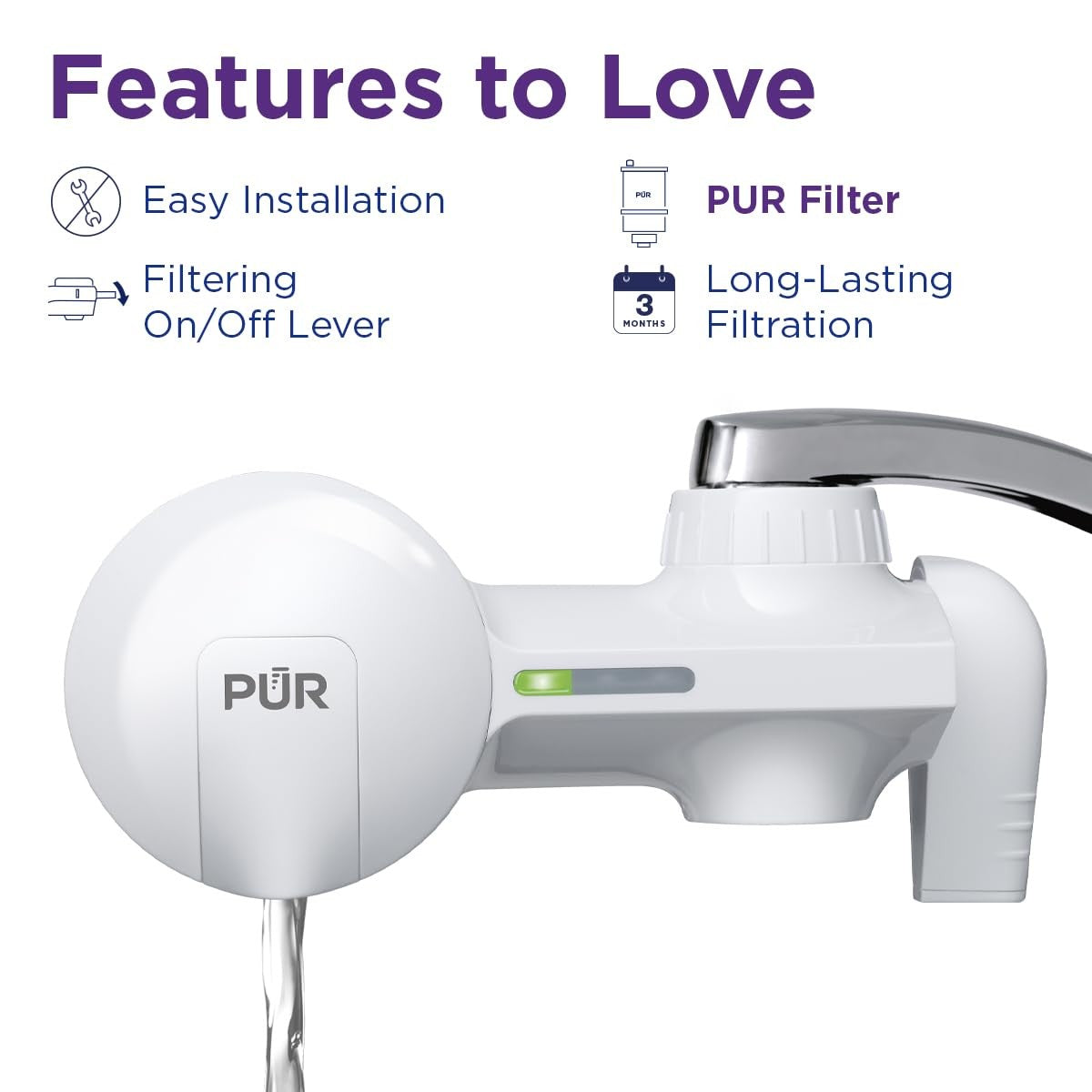 PUR Water Filtration System, Faucet Mount, White, Lead Reduction, 100 Gal