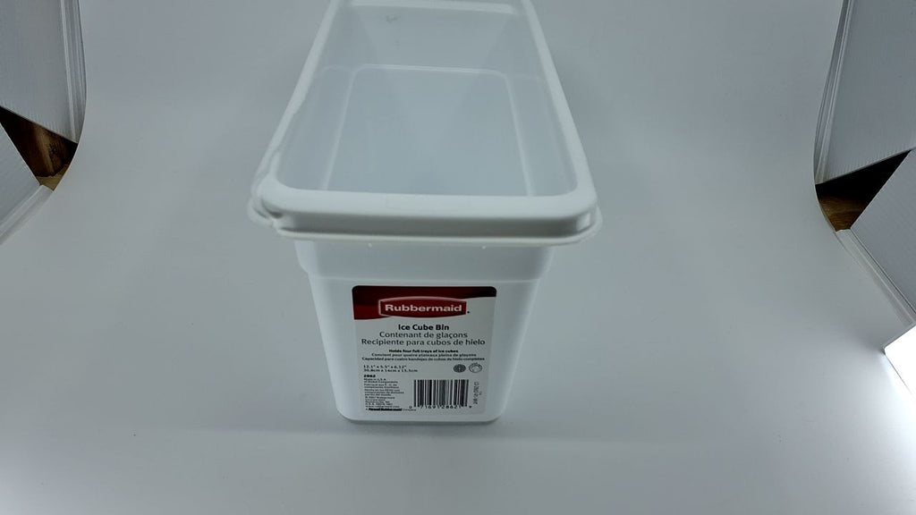 Rubbermaid Ice Cube Bin, White, Holds 4 Trays, Compact Design, Durable Plastic