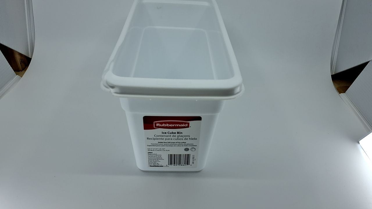 Rubbermaid Ice Cube Bin, White, Holds 4 Trays, Compact Design, Durable Plastic