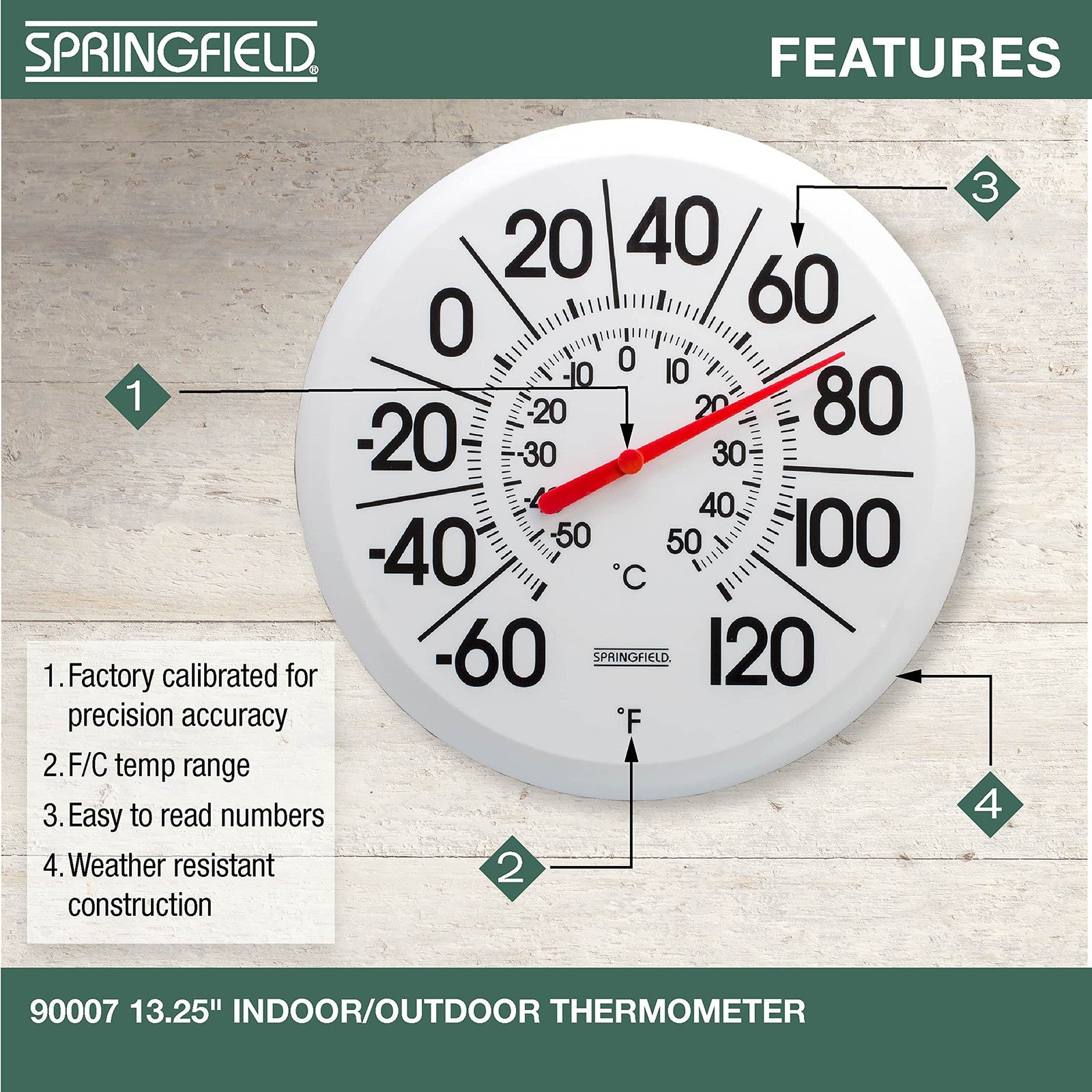 Indoor/Outdoor 13.25-Inch Thermometer, White, Mounting Bracket Included