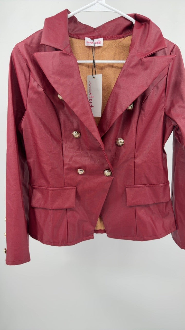 Lapel Collar Leather Blazer