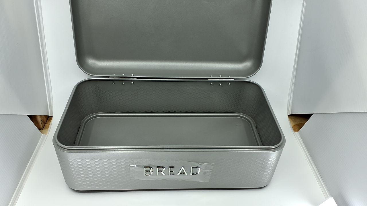 Home Basics Large Bread Box, Grey Metal, Kitchen Counter Storage