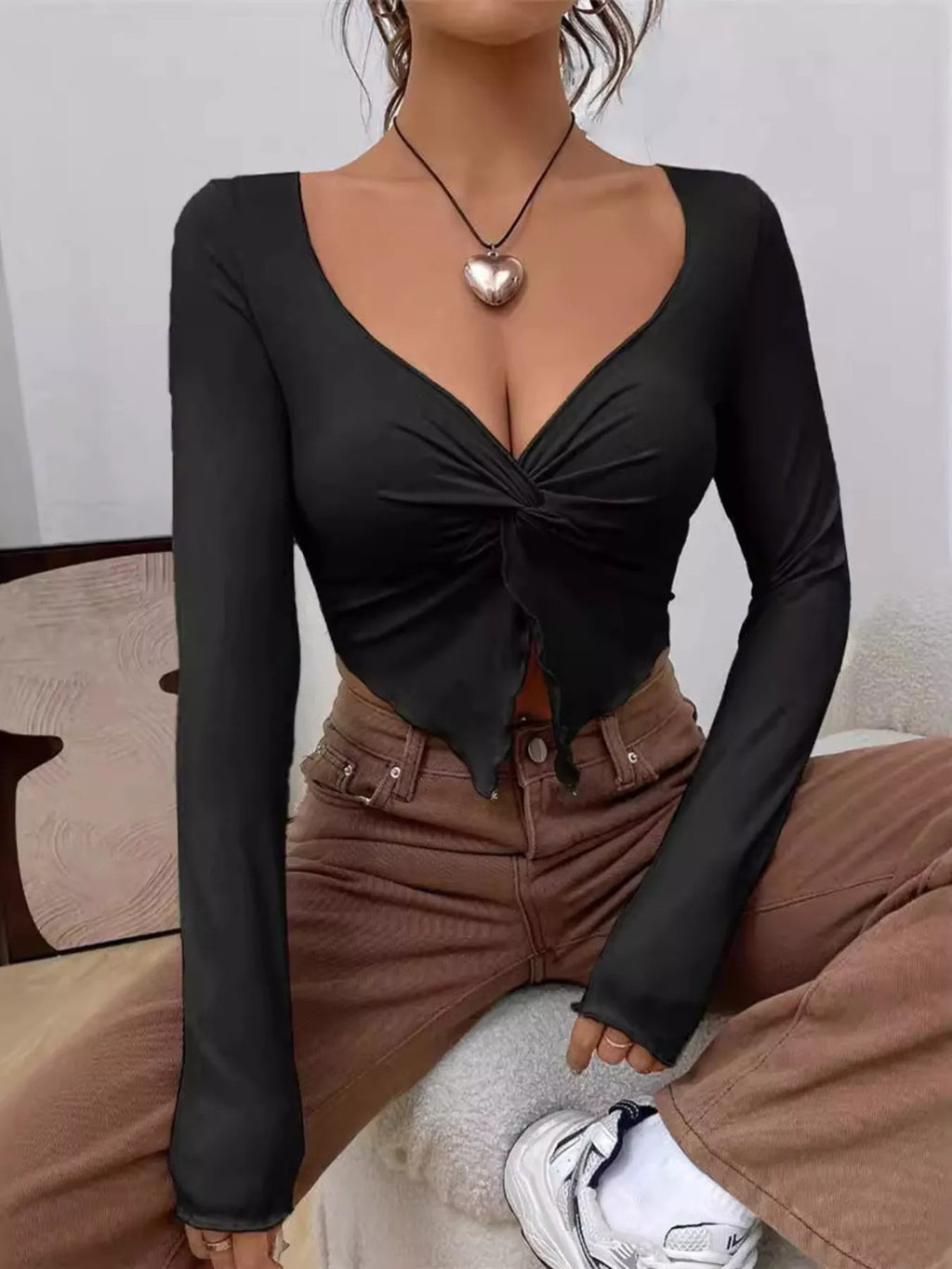 Twisted Front Long Sleeve T-Shirt