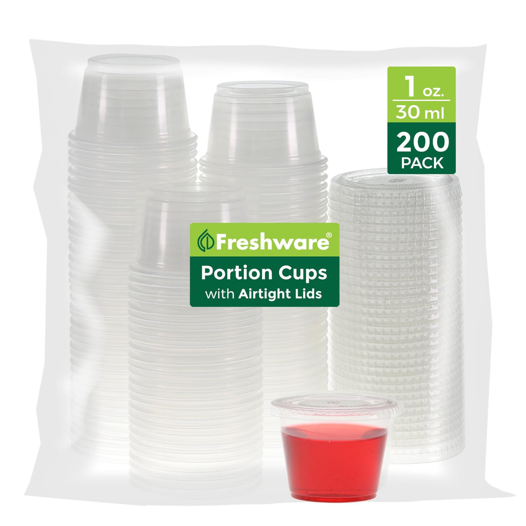 1 Oz Clear Plastic Portion Cups w/ Lids - 200 Sets, Meal Prep, Souffle