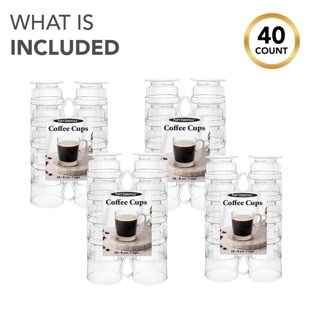 40-Count 8 Oz Clear Plastic Coffee Cups w/ Handles - Party Essentials