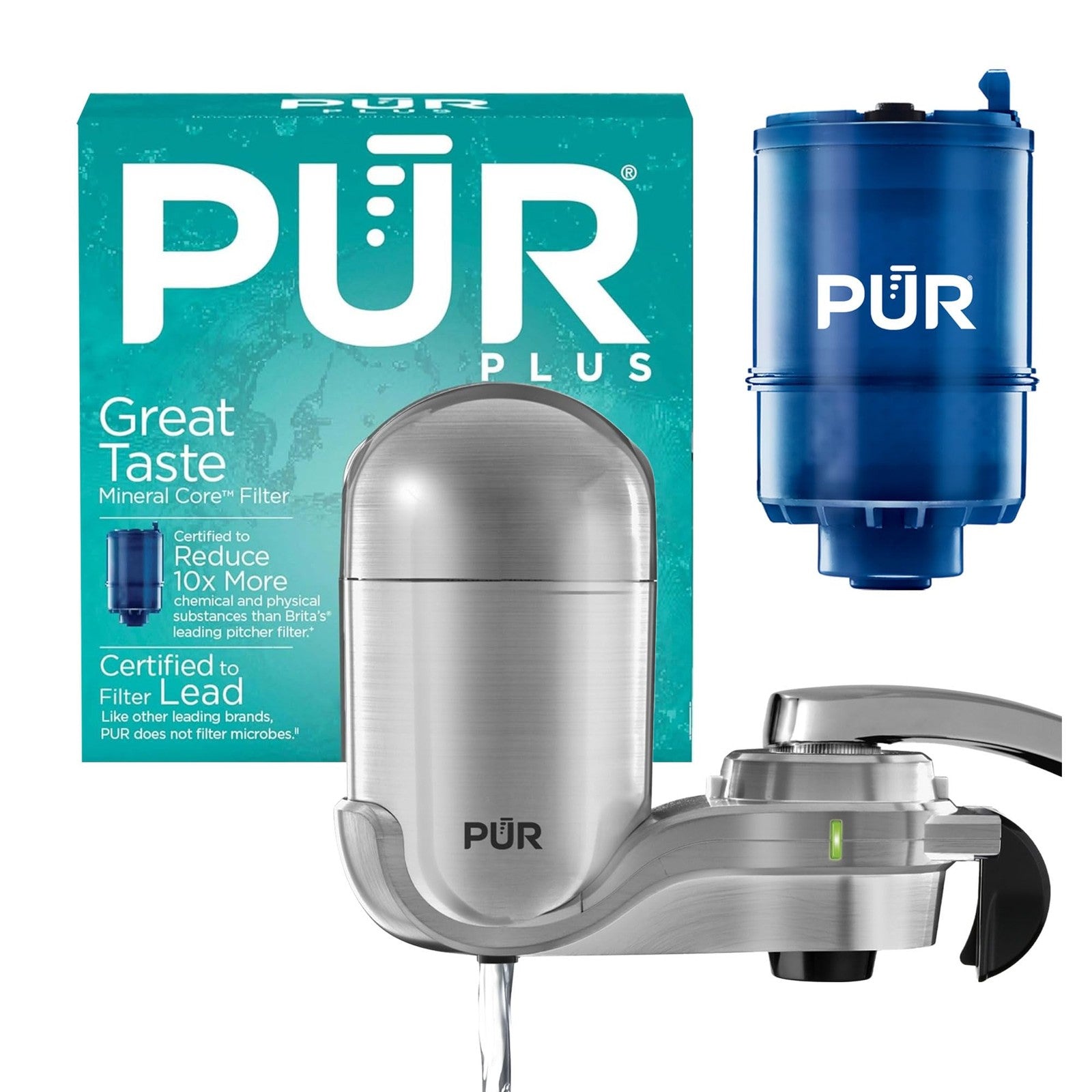 PUR PLUS Vertical Faucet Filter, Chrome, Great-Tasting Water, 100 Gal