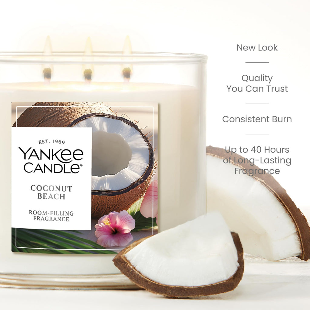 Yankee Candle 3 Wick Jar, Coconut Beach, Premium Plant Wax, 14.5 Oz