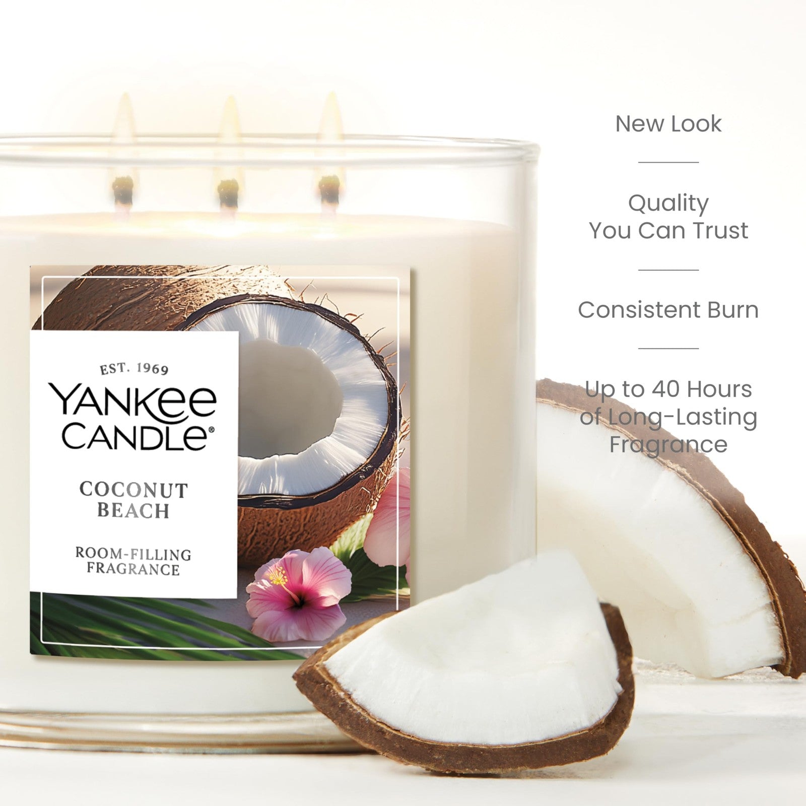 Yankee Candle 3 Wick Jar, Coconut Beach, Premium Plant Wax, 14.5 Oz